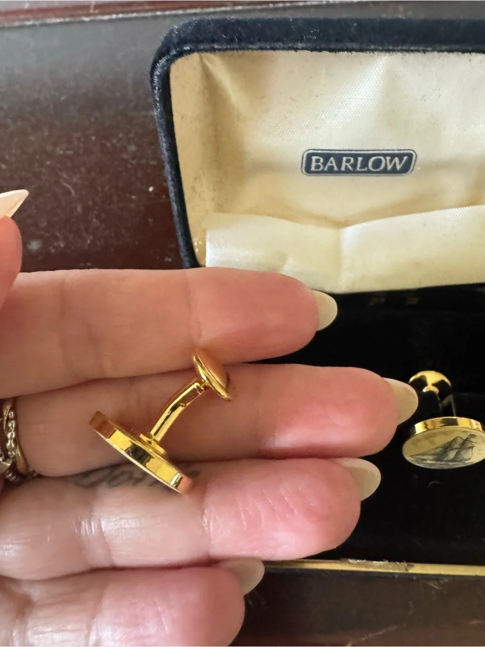Vintage Barlow nautical scrimshaw style cufflinks